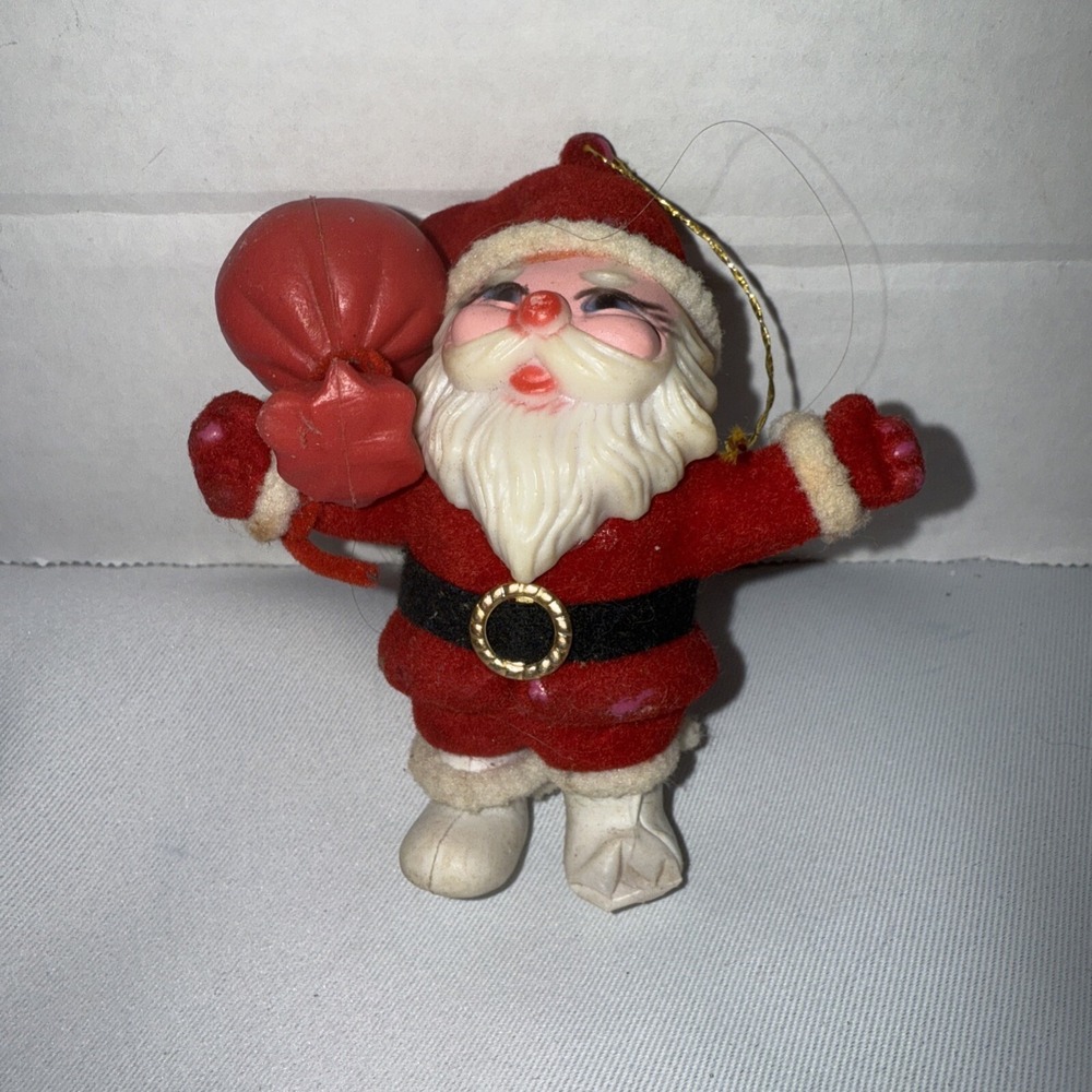 Vintage Christmas‎ Decoration Flocked Velvet Plastic Santa Claus Ornament Figure
